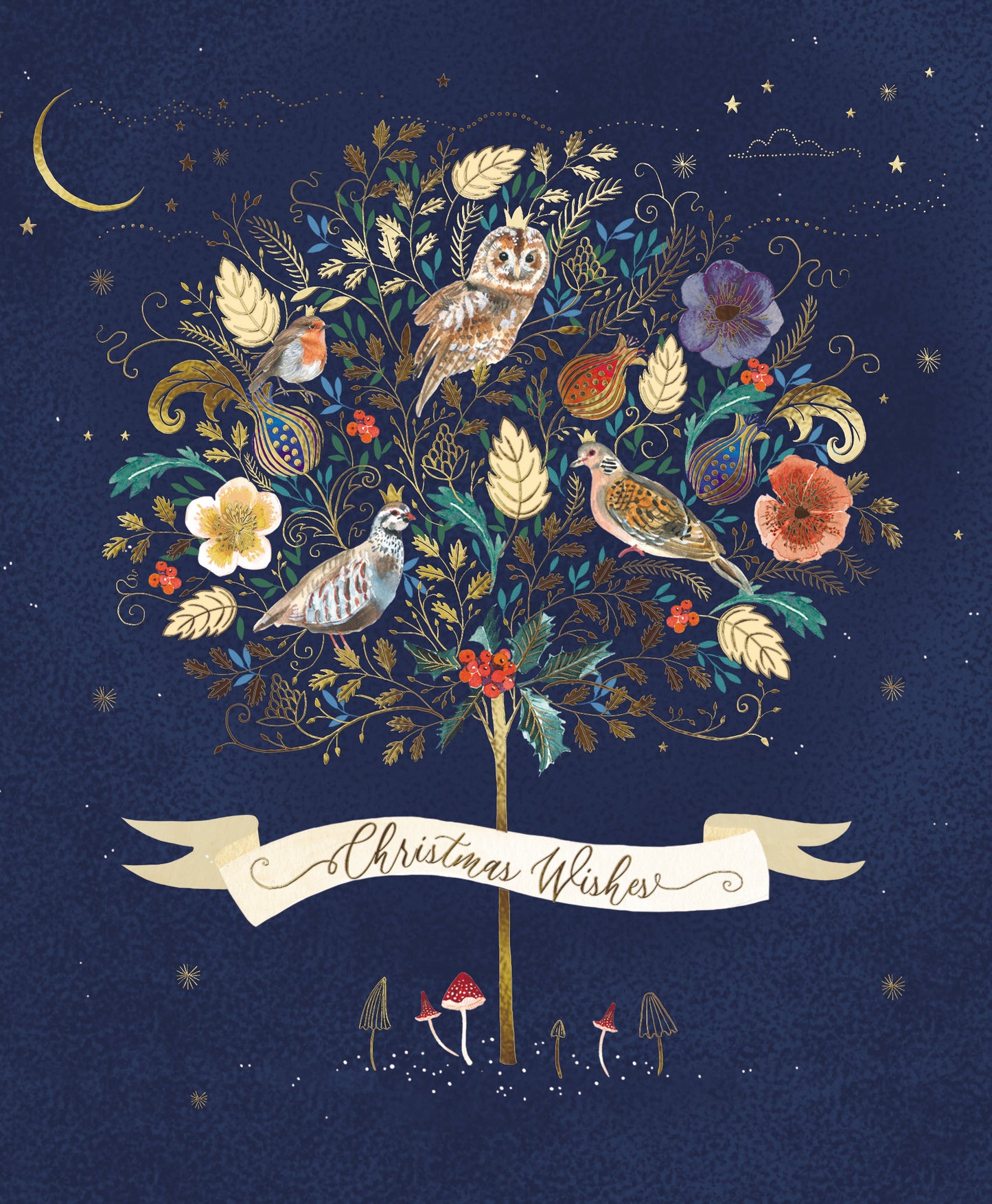 Christmas Wishes Tree Gold Foiled Christmas Greeting Card