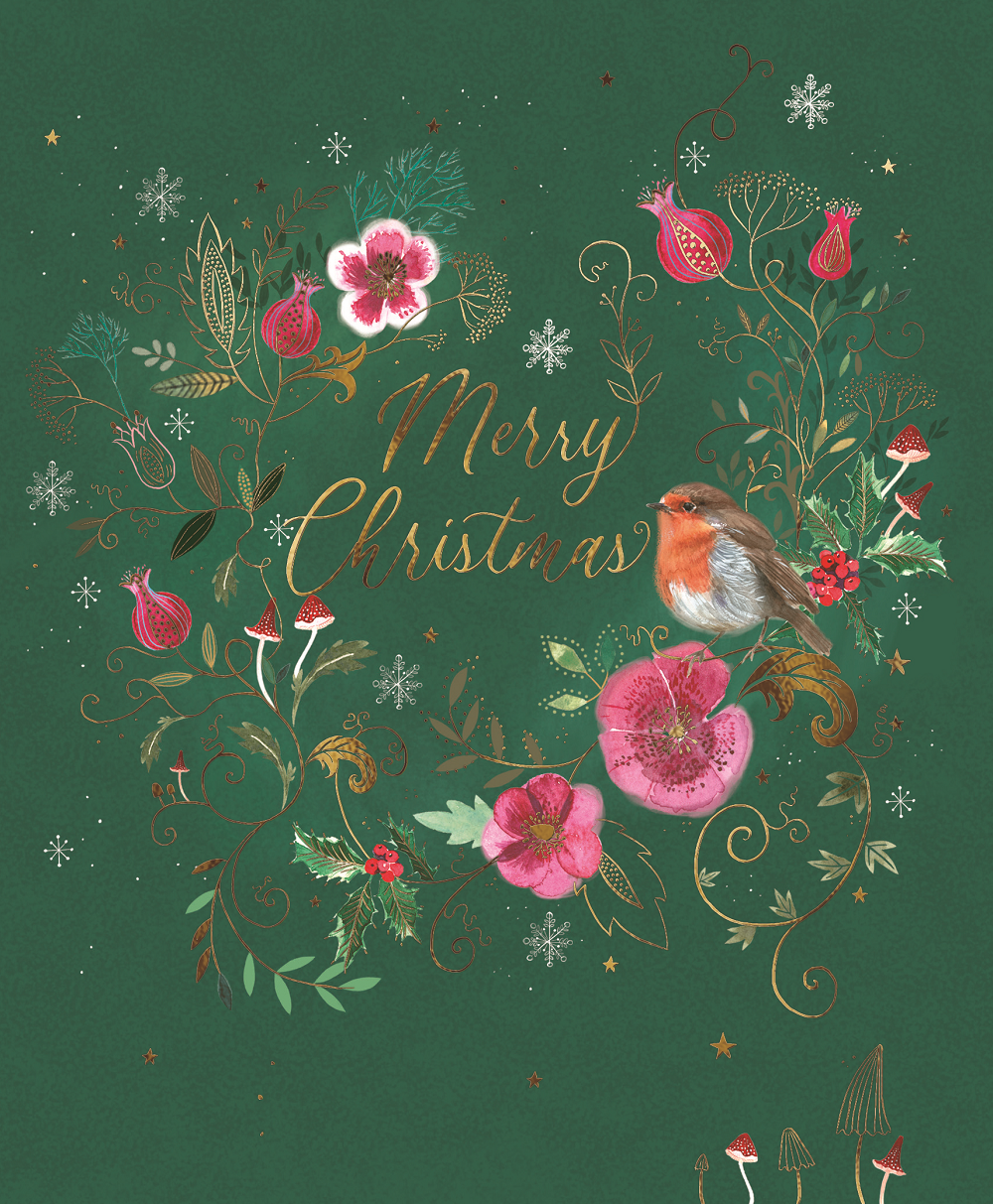 Merry Christmas Robin Gold Foiled Christmas Greeting Card