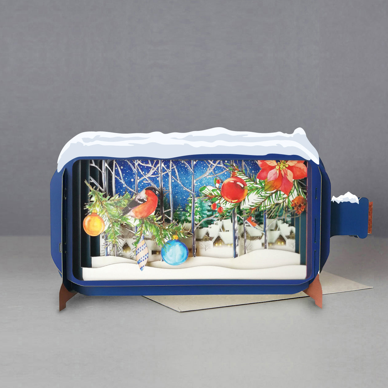 Message In A Bottle Winter Village Pop Up Christmas Greeting Card