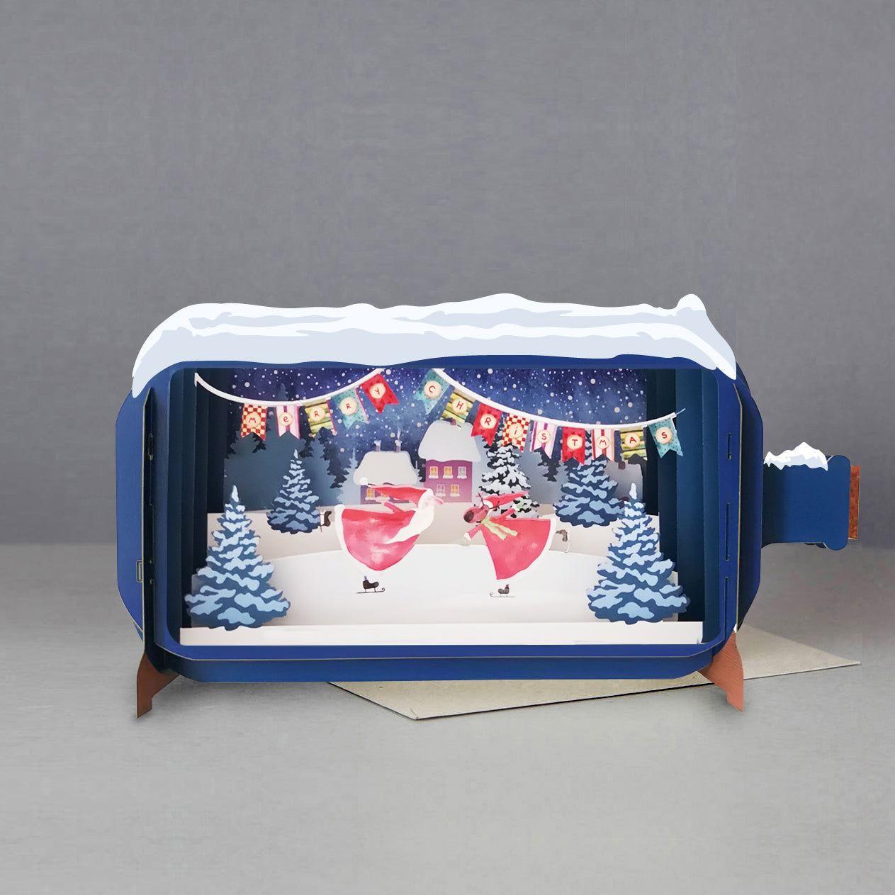 Message In A Bottle Santa Skating Pop Up Christmas Greeting Card