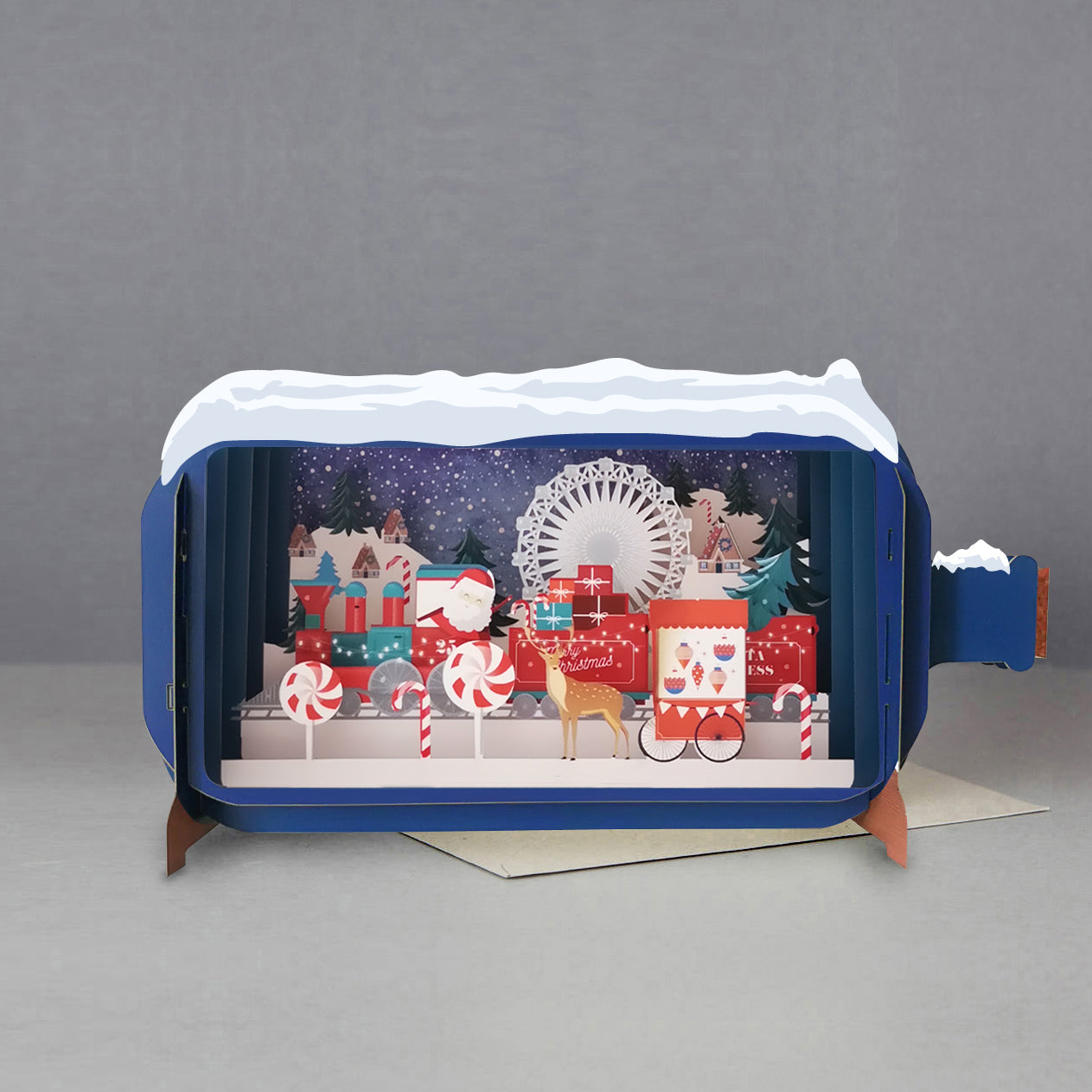 Message In A Bottle Xmas Train Pop Up Christmas Greeting Card