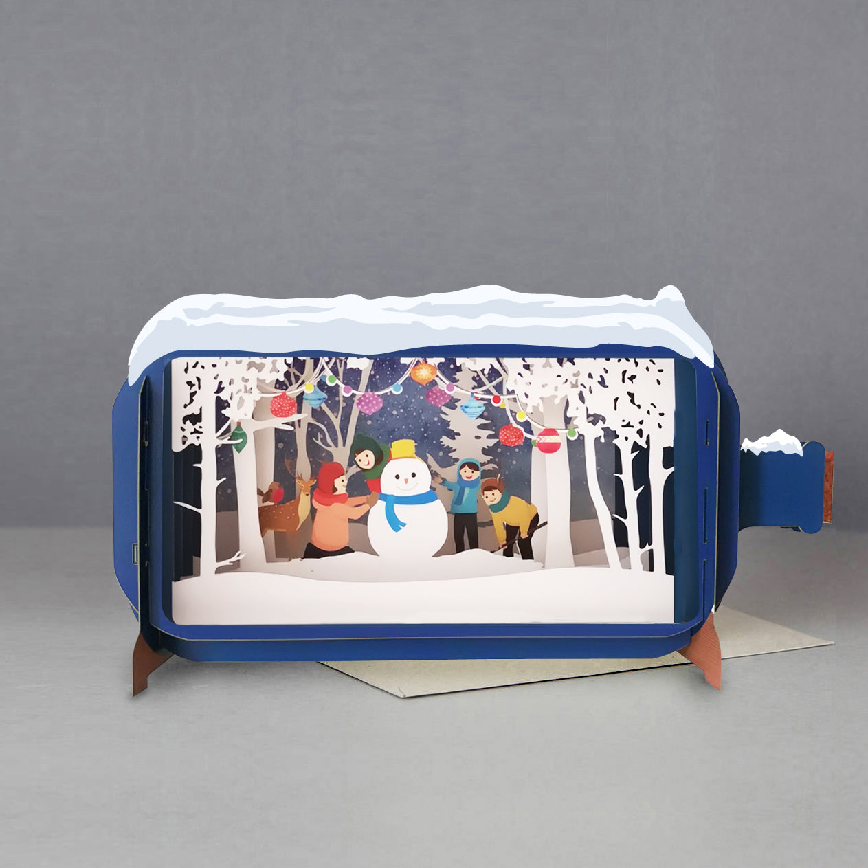 Message In A Bottle Snowman & Kids Pop Up Christmas Greeting Card