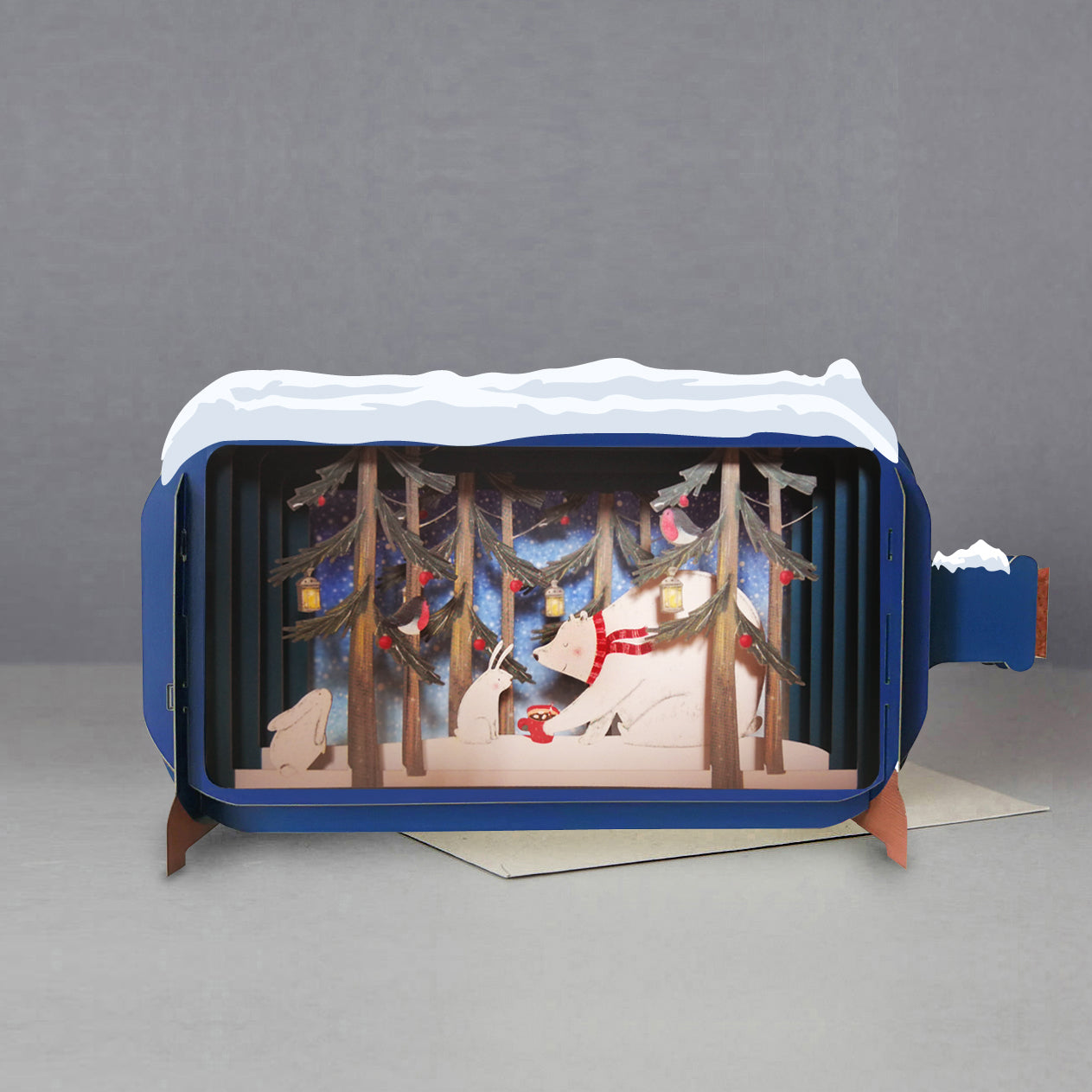 Message In A Bottle Polar Bear Pop Up Christmas Greeting Card