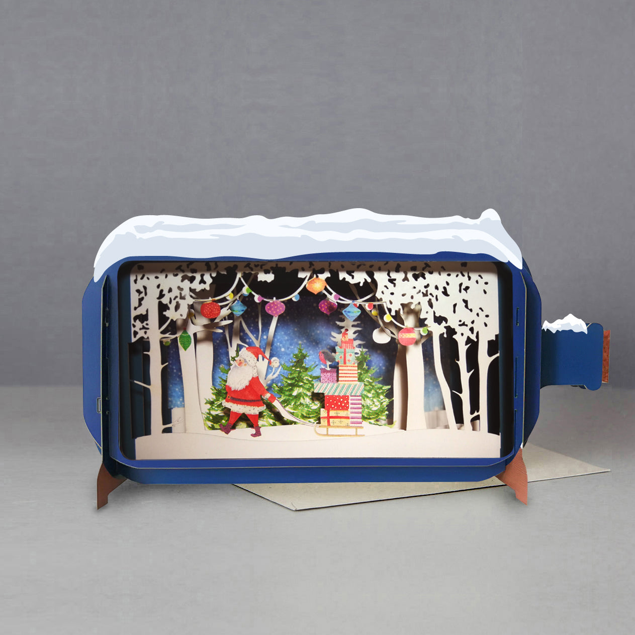 Message In A Bottle Walking Santa Pop Up Christmas Greeting Card