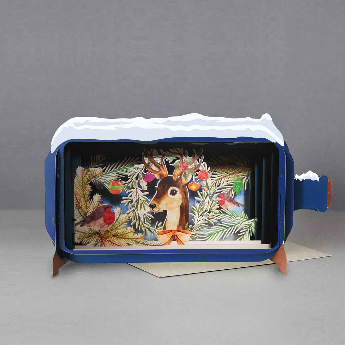 Message In A Bottle Xmas Reindeer Pop Up Christmas Greeting Card