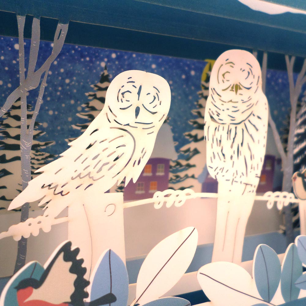 Message In A Bottle Snowy Barn Owls Pop Up Christmas Card