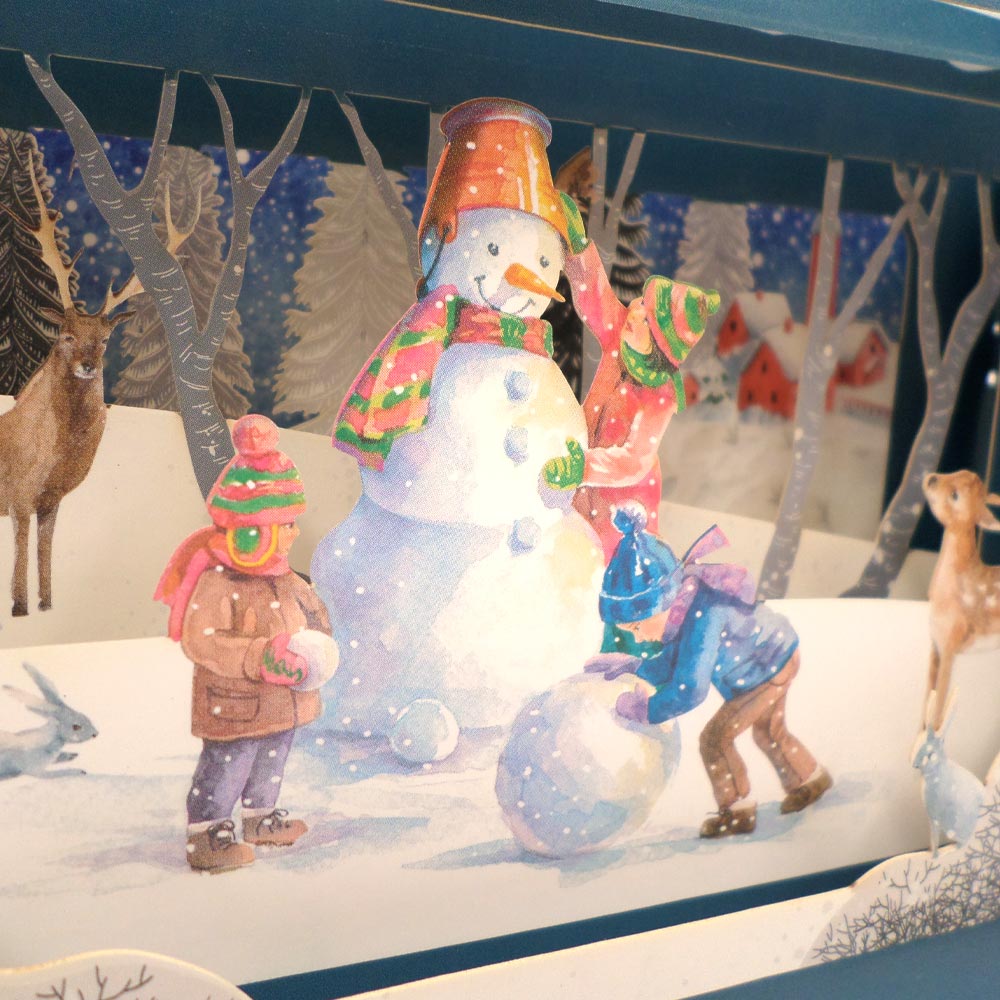 Message In A Bottle Making A Snowman Pop Up Christmas Card