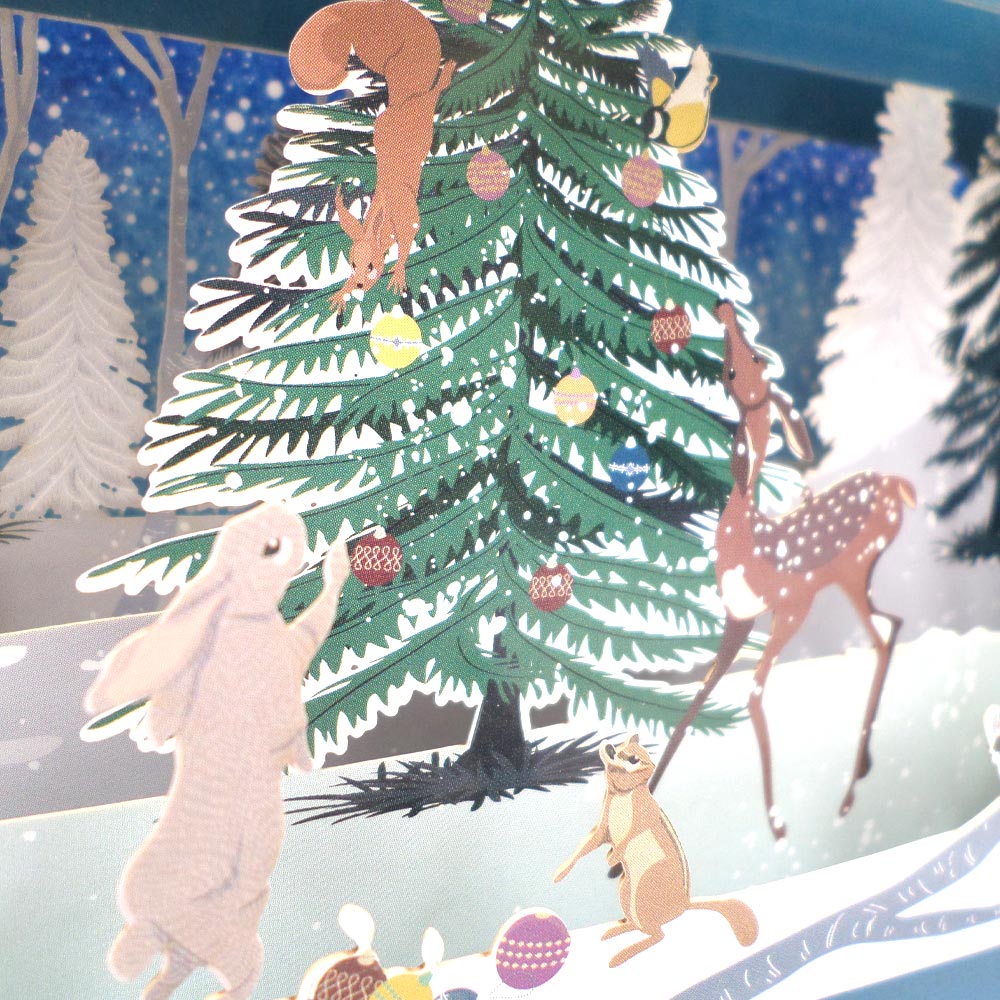 Message In A Bottle Decorating The Tree Pop Up Christmas Card