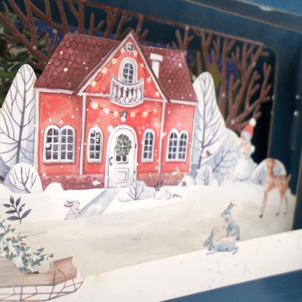 Message In A Bottle Festive Home & Snowman Pop Up Christmas Card