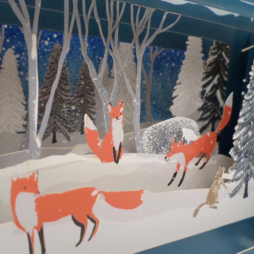 Message In A Bottle Winter Woodland Foxes Pop Up Christmas Card