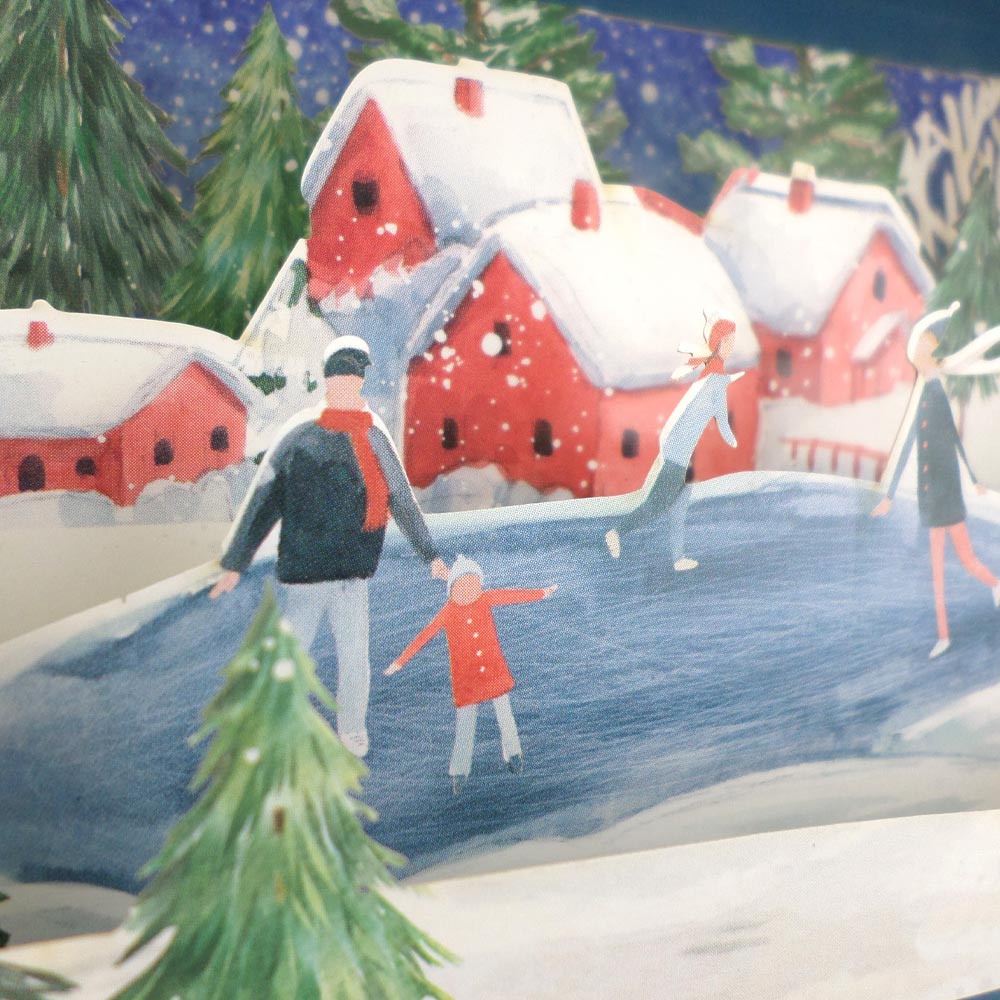 Message In A Bottle Ice Skating Family Pop Up Christmas Card