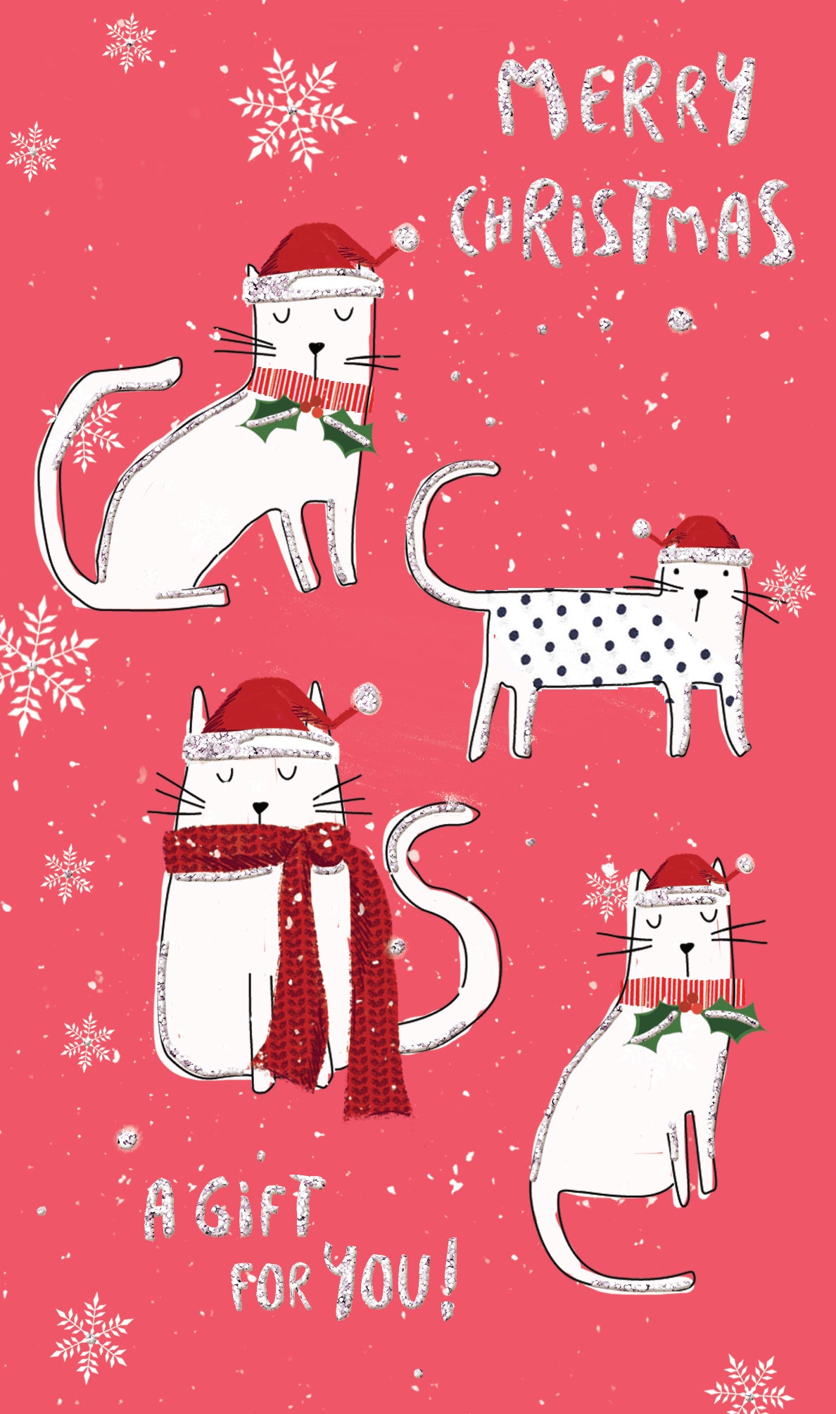 Festive Cats In Woolly Hats – Glitter Finish Charity Christmas Cards – Pack Of 5
