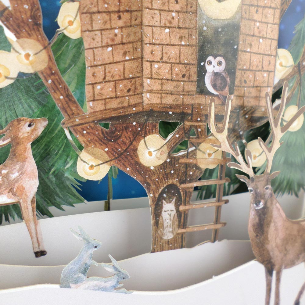 Festive Forest Animal Treehouse 3D Pop Up Christmas Greeting Card
