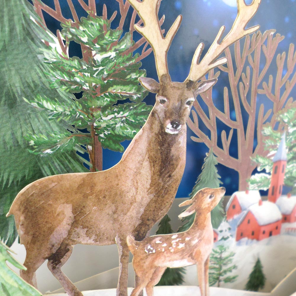 Majestic Snowy Stag & Fawn 3D Pop Up Christmas Greeting Card