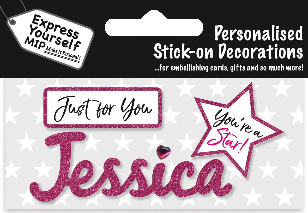 Jessica Pink Name Sticker DIY Greeting Card Toppers