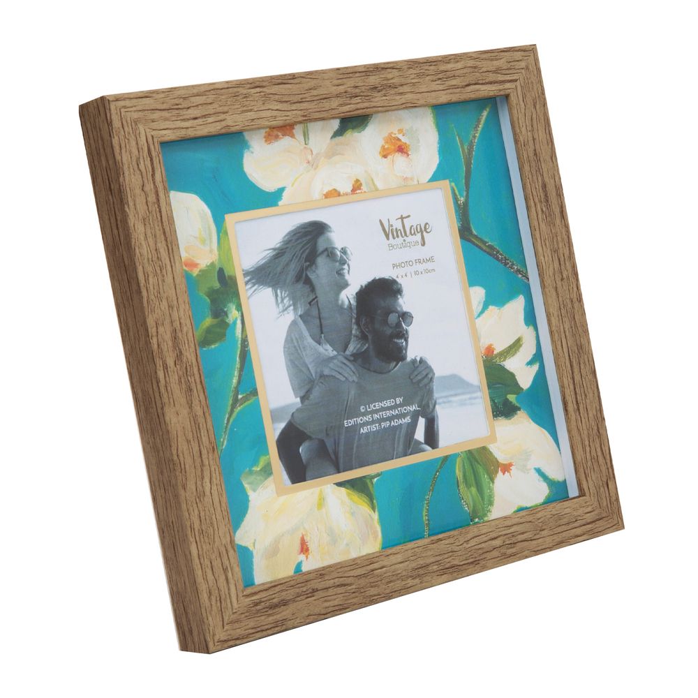 Vintage Boutique Blue Flower Pattern Wood Effect Photo Frame