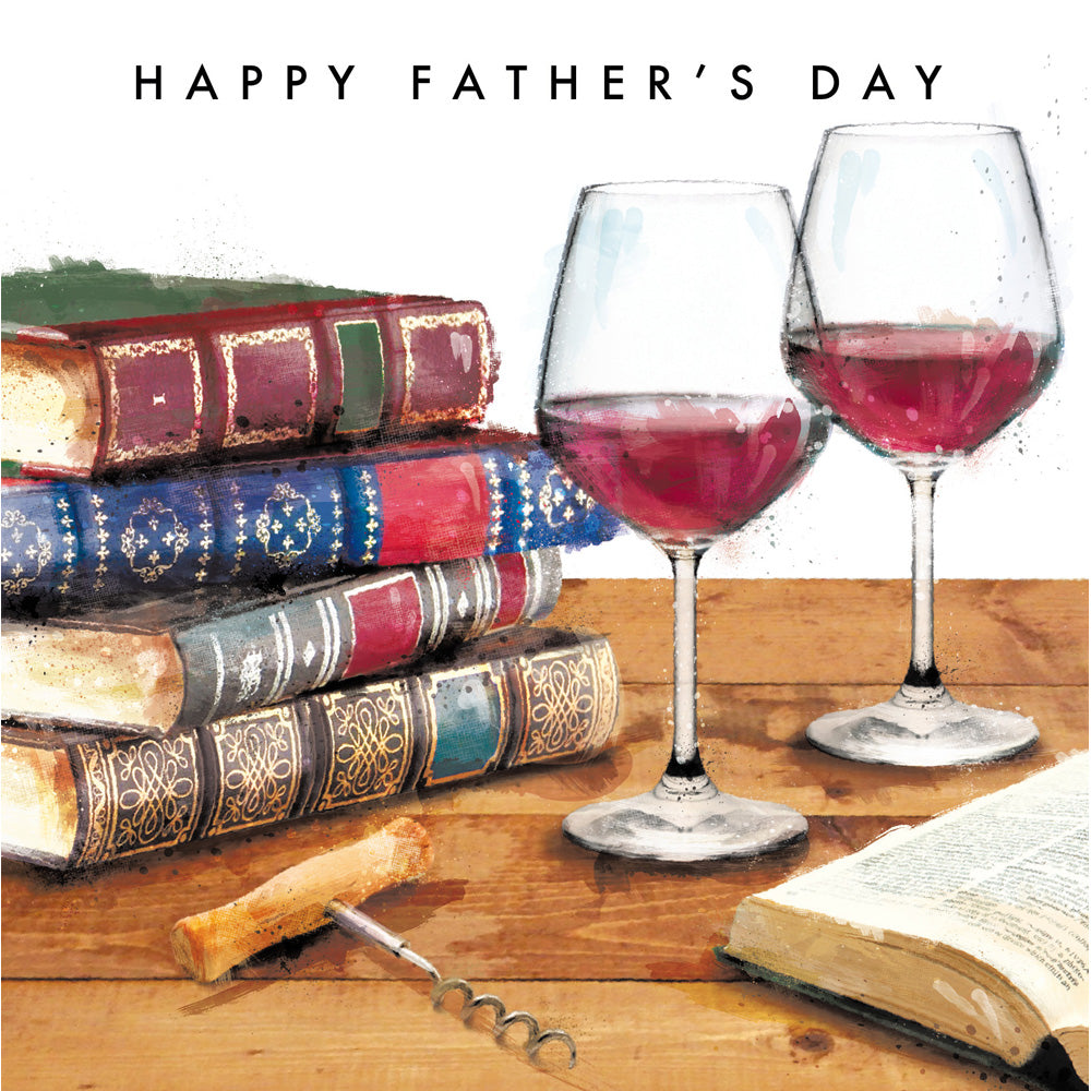Books & Wine Happy Father's Day Greeting Card
