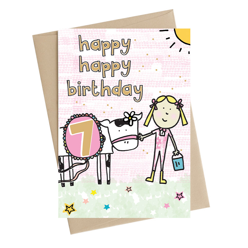 Happy Happy Girls 7th Birthday Greeting Card