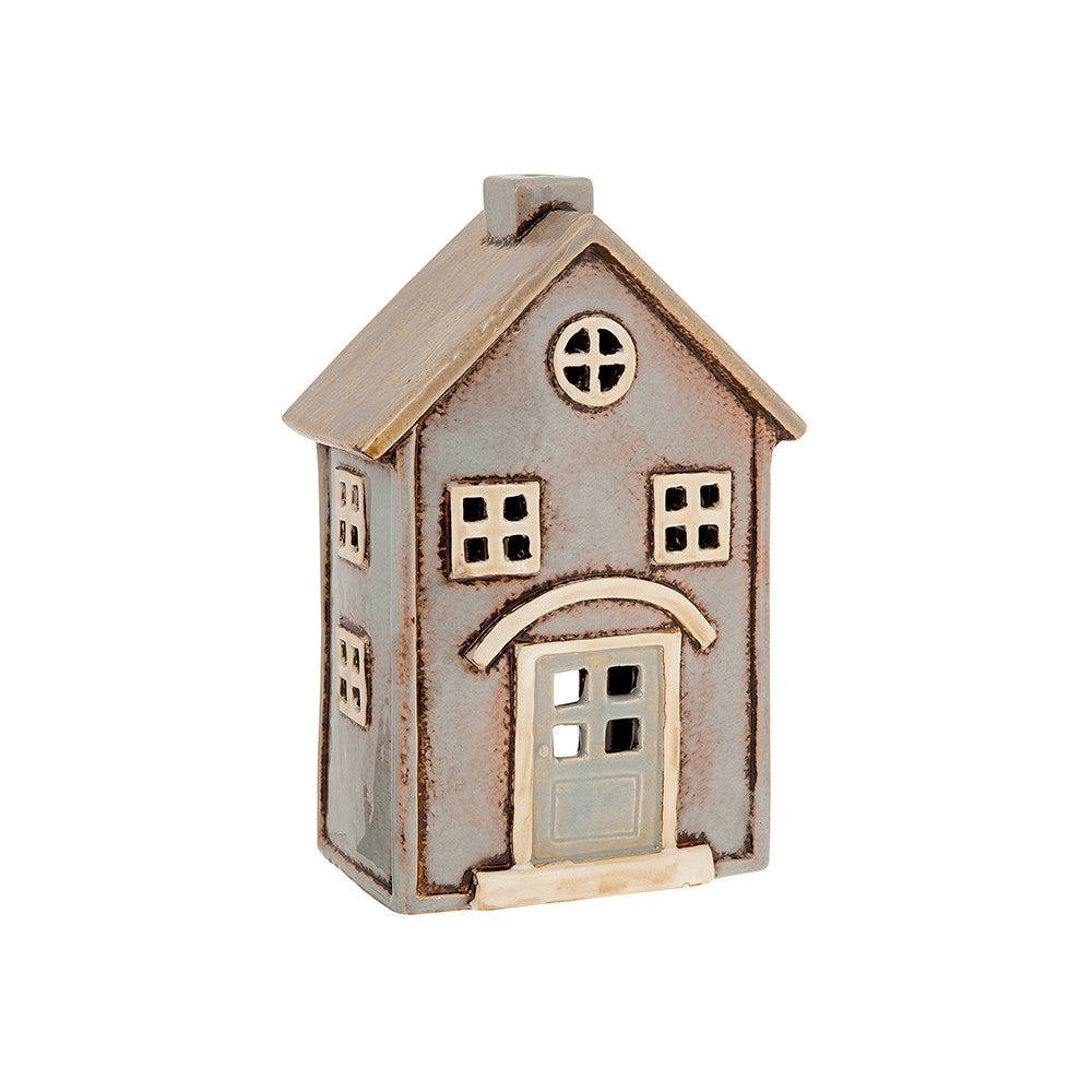 Village Pottery Ceramic Beige House Large Candle & Tea Light Holder