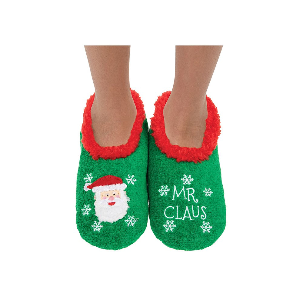 Snoozies! Xmas Family Mr Claus Mens Medium Size 8-9 Super Soft Non Slip