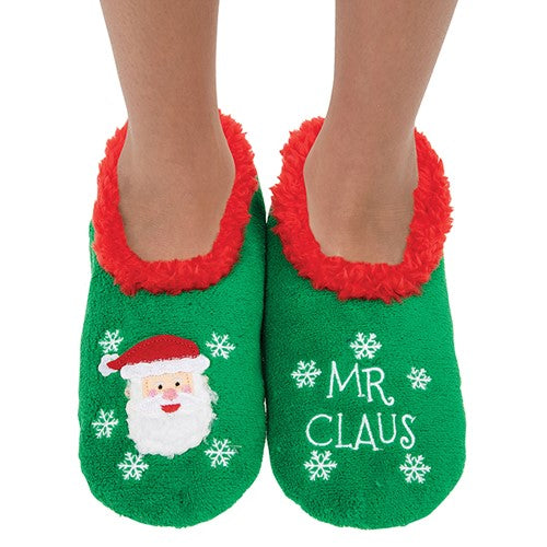 Snoozies! Xmas Family Mr Claus Mens Medium Size 8-9 Super Soft Non Slip
