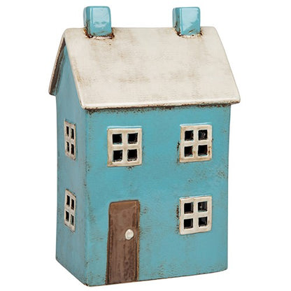Village Pottery Ceramic Teal House Candle & Tea Light Holder