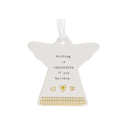 Thoughtful Words Nothing Is Impossible Ceramic Angel Shaped Plaque