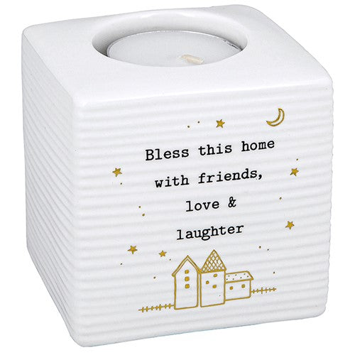 Thoughtful Words Bless this Home With Love Ceramic Tea Light Holder