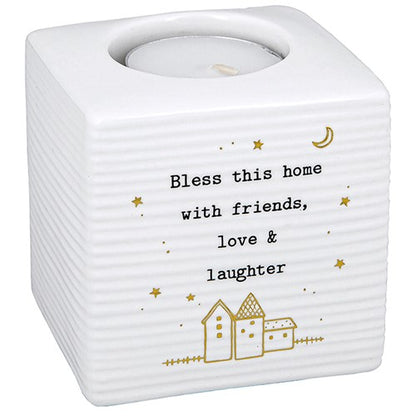 Thoughtful Words Bless this Home With Love Ceramic Tea Light Holder