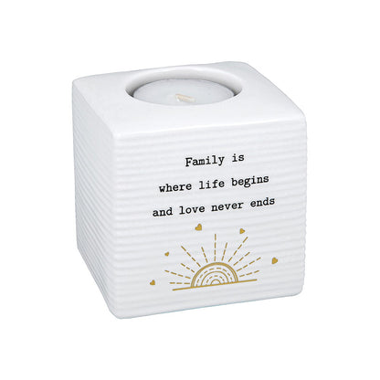 Thoughtful Words Family Is Where Life Begins Ceramic Tea Light Holder