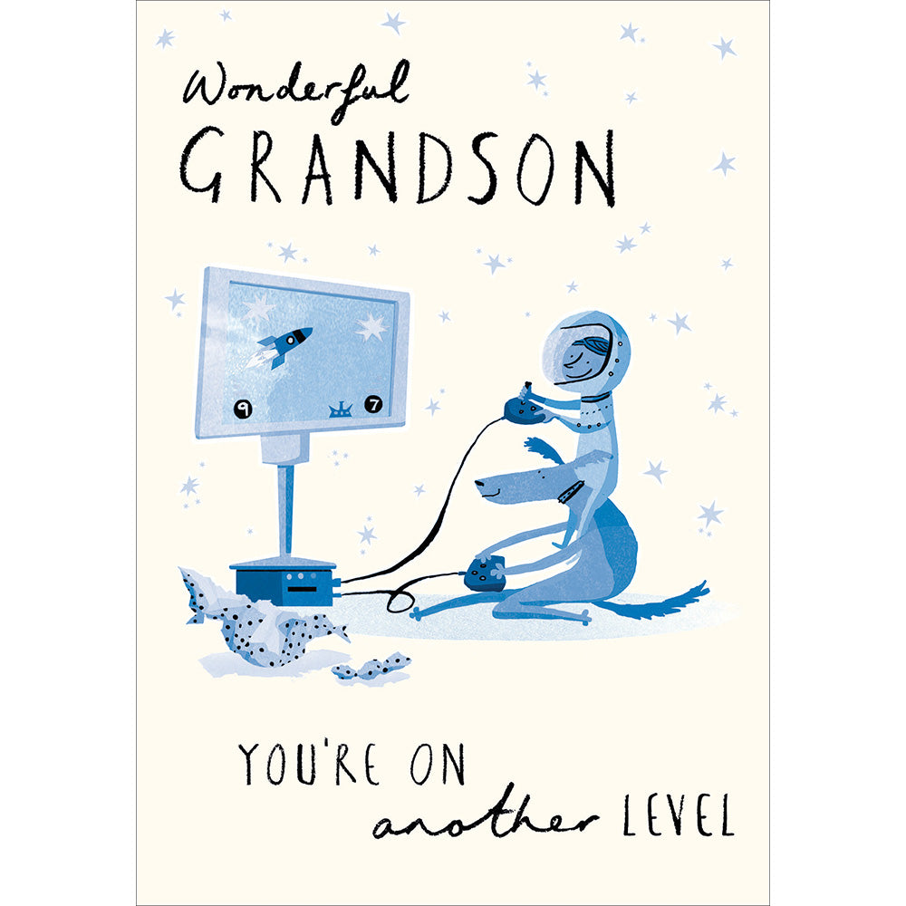 Wonderful Grandson Embossed Illustrated Birthday Greeting Card