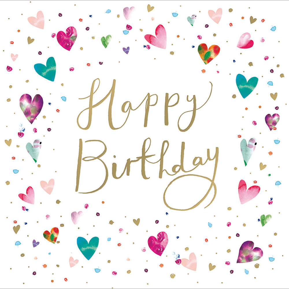 Birthday Hearts Pretty Gold Foiled Birthday Greeting Card