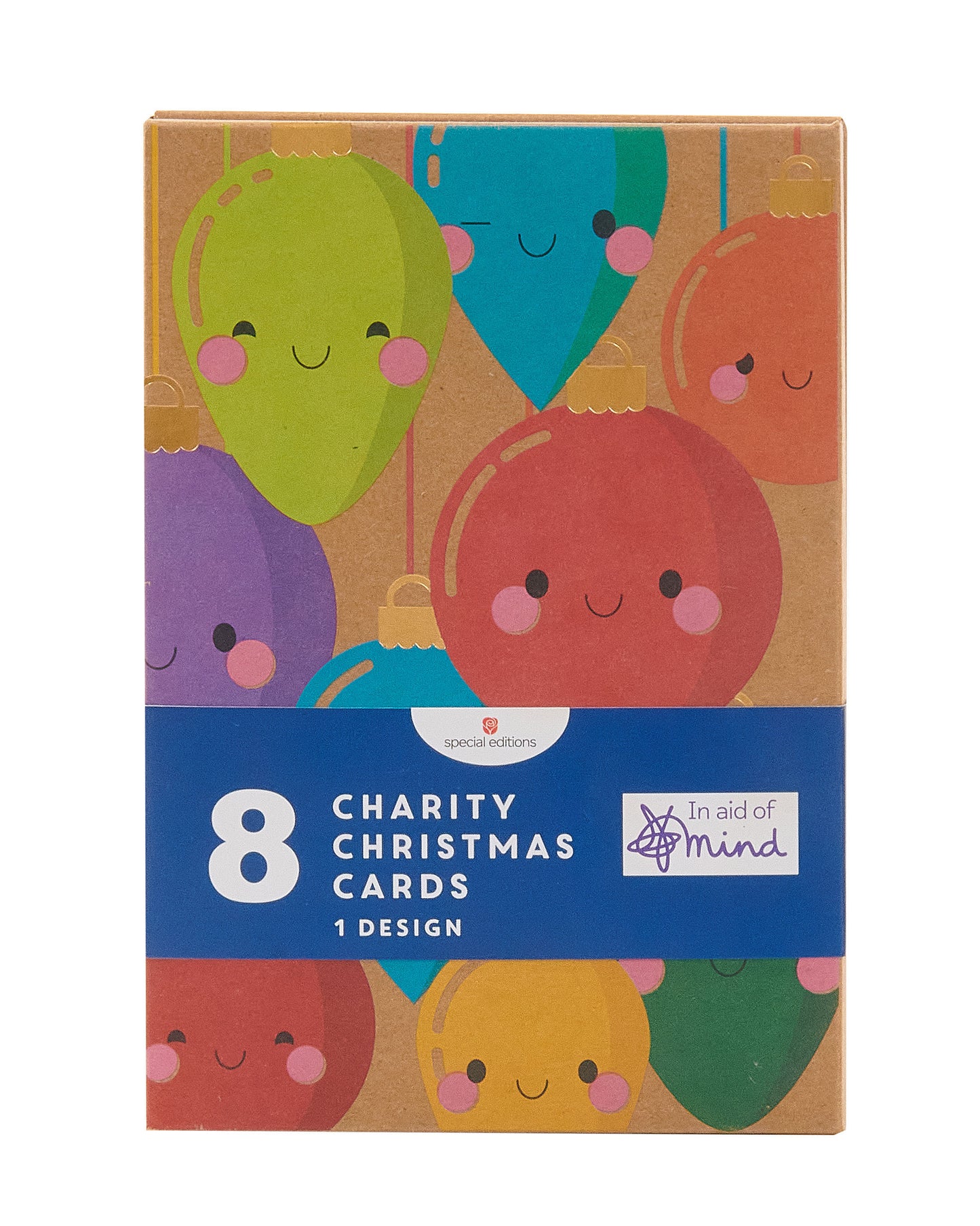 Box of 8 Festive Xmas Baubles In Aid Of Mind Charity Christmas Cards