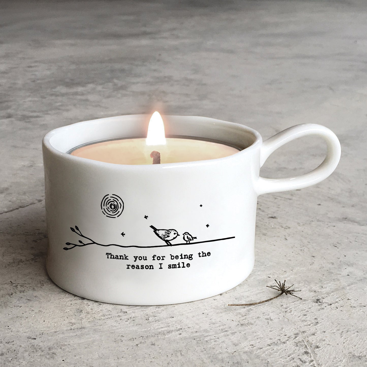 East Of India Thank You The Reason I Smile Candle In A Tin Inside Handled Candle Holder