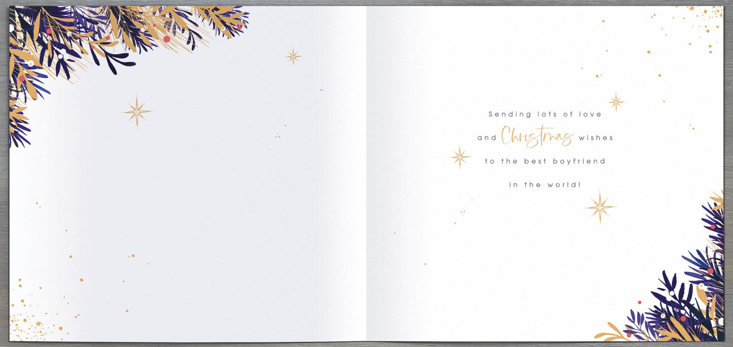 To My Boyfriend Luxury Wreath Embellished Christmas Card