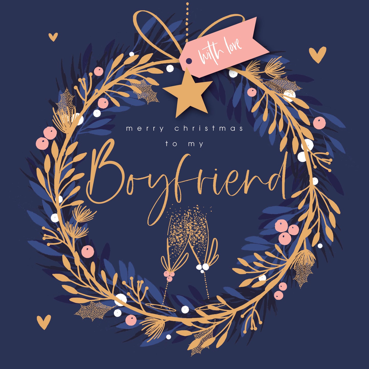 To My Boyfriend Luxury Wreath Embellished Christmas Card