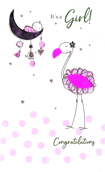 Birth of Your Baby Girl Greeting Card Hand-Finished