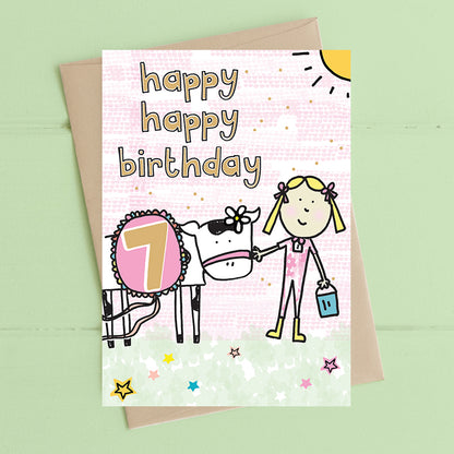 Happy Happy Girls 7th Birthday Greeting Card