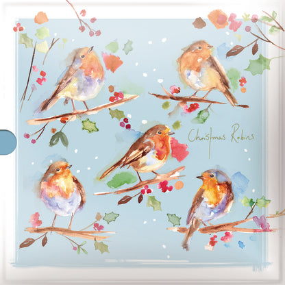 Box of 16 Christmas Robin Red Breasts Christmas Cards In 2 Designs