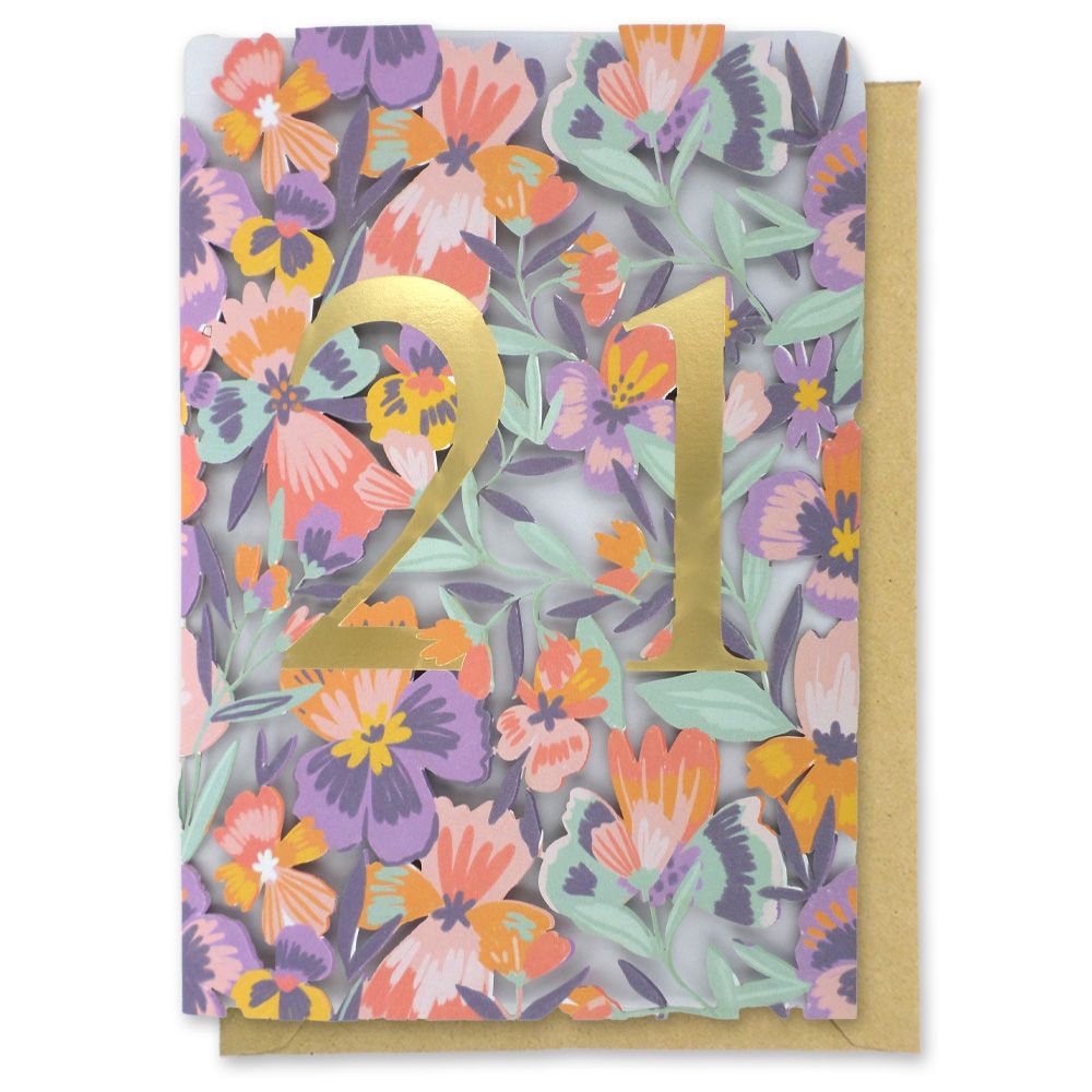 Paper Cut Art 21st Floral Laser Cut Birthday Greeting Card