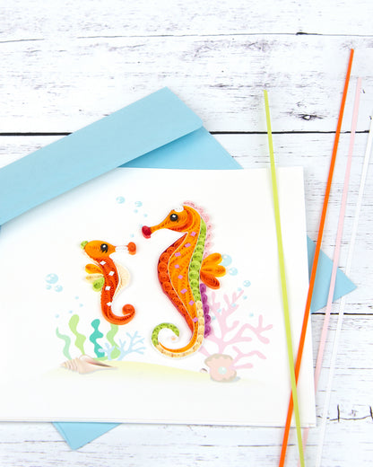 Quilling Sea Horses Ocean Beauty Hand-Finished Art Greeting Card