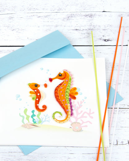 Quilling Sea Horses Ocean Beauty Hand-Finished Art Greeting Card