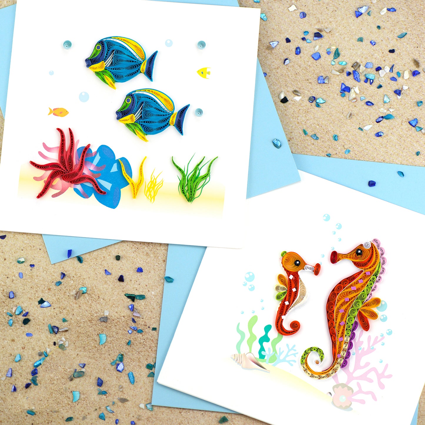 Quilling Sea Horses Ocean Beauty Hand-Finished Art Greeting Card