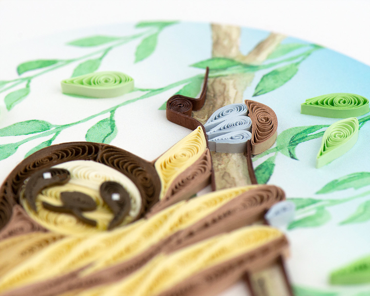Quilling Sloth On A Branch Lazy Leaf Lounger Hand-Finished Art Greeting Card