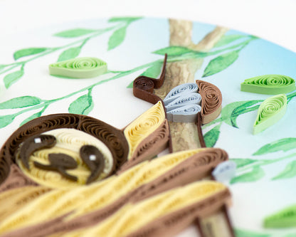 Quilling Sloth On A Branch Lazy Leaf Lounger Hand-Finished Art Greeting Card