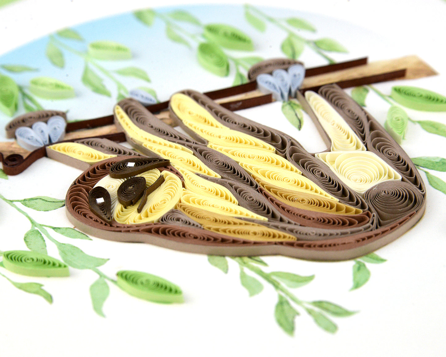 Quilling Sloth On A Branch Lazy Leaf Lounger Hand-Finished Art Greeting Card