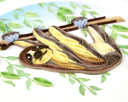 Quilling Sloth On A Branch Lazy Leaf Lounger Hand-Finished Art Greeting Card