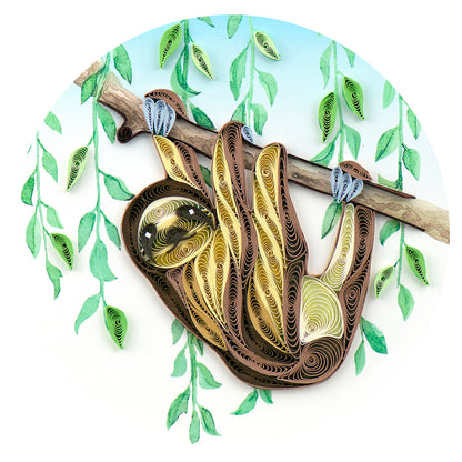 Quilling Sloth On A Branch Lazy Leaf Lounger Hand-Finished Art Greeting Card