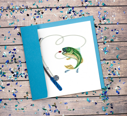 Quilling Fly Fishing Trout-tastic Fun Hand-Finished Art Greeting Card