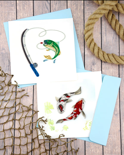 Quilling Fly Fishing Trout-tastic Fun Hand-Finished Art Greeting Card